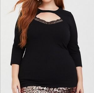 NWOT Black Top with Lace Detail 3/4 Sleeves